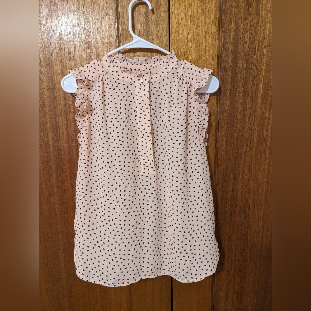Ann Taylor Loft hearts on light pink sheet button up shirt